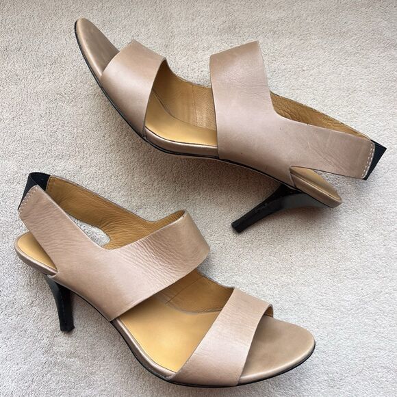 Michael Kors Tan Leather Sling Back Heeled Sandals Women’s 8.5 M Designer - Picture 1 of 16